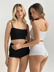 Ribbed set Strappy top and Mini shorts white