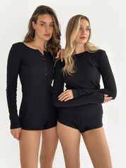 Ribbed long sleeve jumpsuit black
