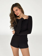 Ribbed long sleeve jumpsuit black