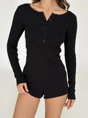Ribbed long sleeve jumpsuit black