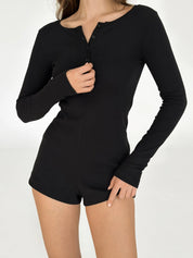 Ribbed long sleeve jumpsuit black