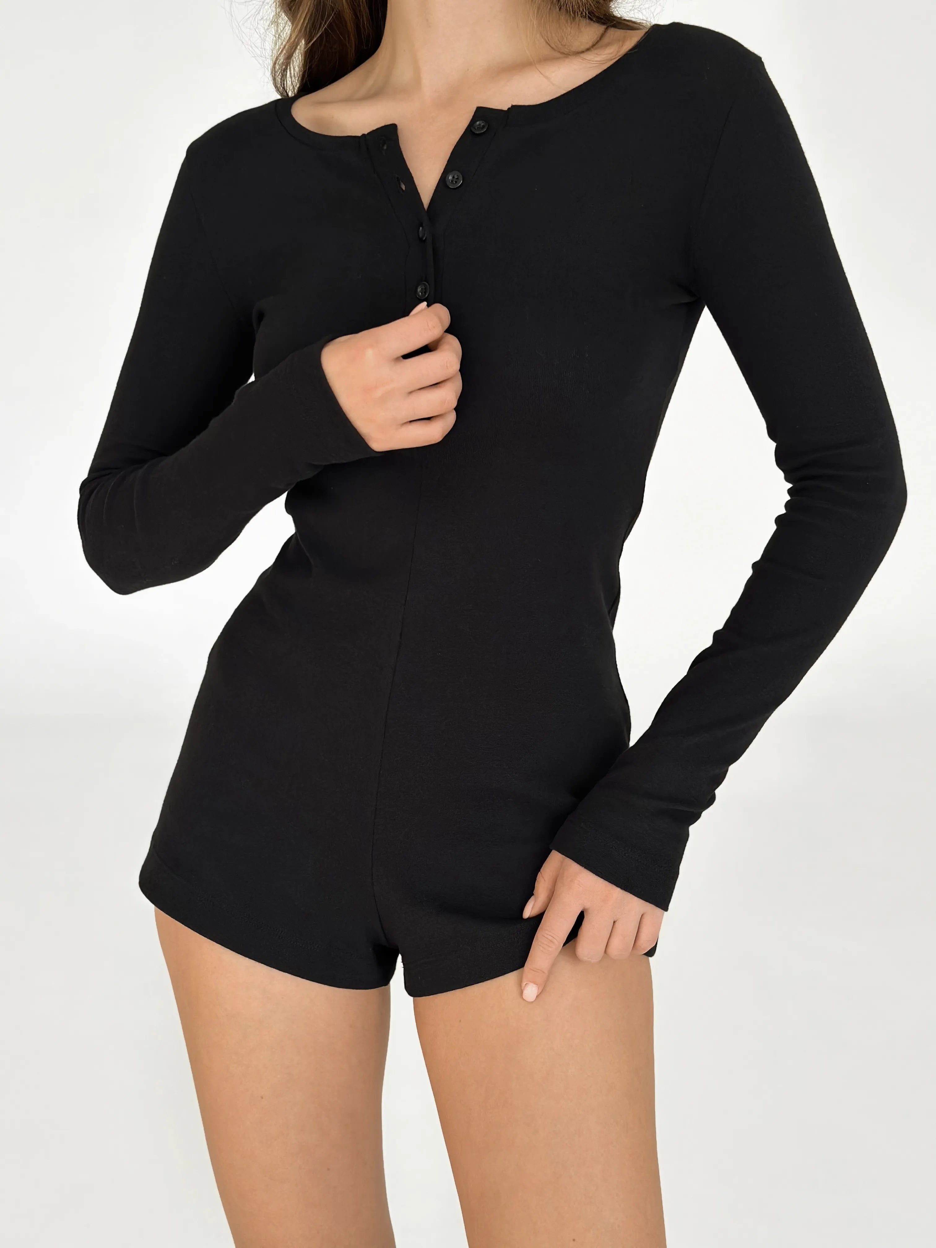 Ribbed long sleeve jumpsuit black