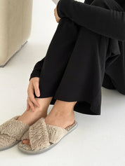 Ribbed knitted suit wide pants and long sleeves black