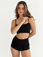 Ribbed strappy top and mini shorts black