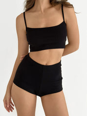 Ribbed strappy top and mini shorts black