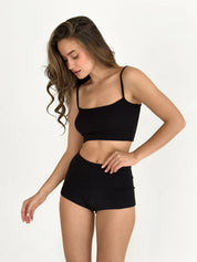 Ribbed strappy top and mini shorts black