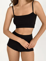 Ribbed strappy top and mini shorts black