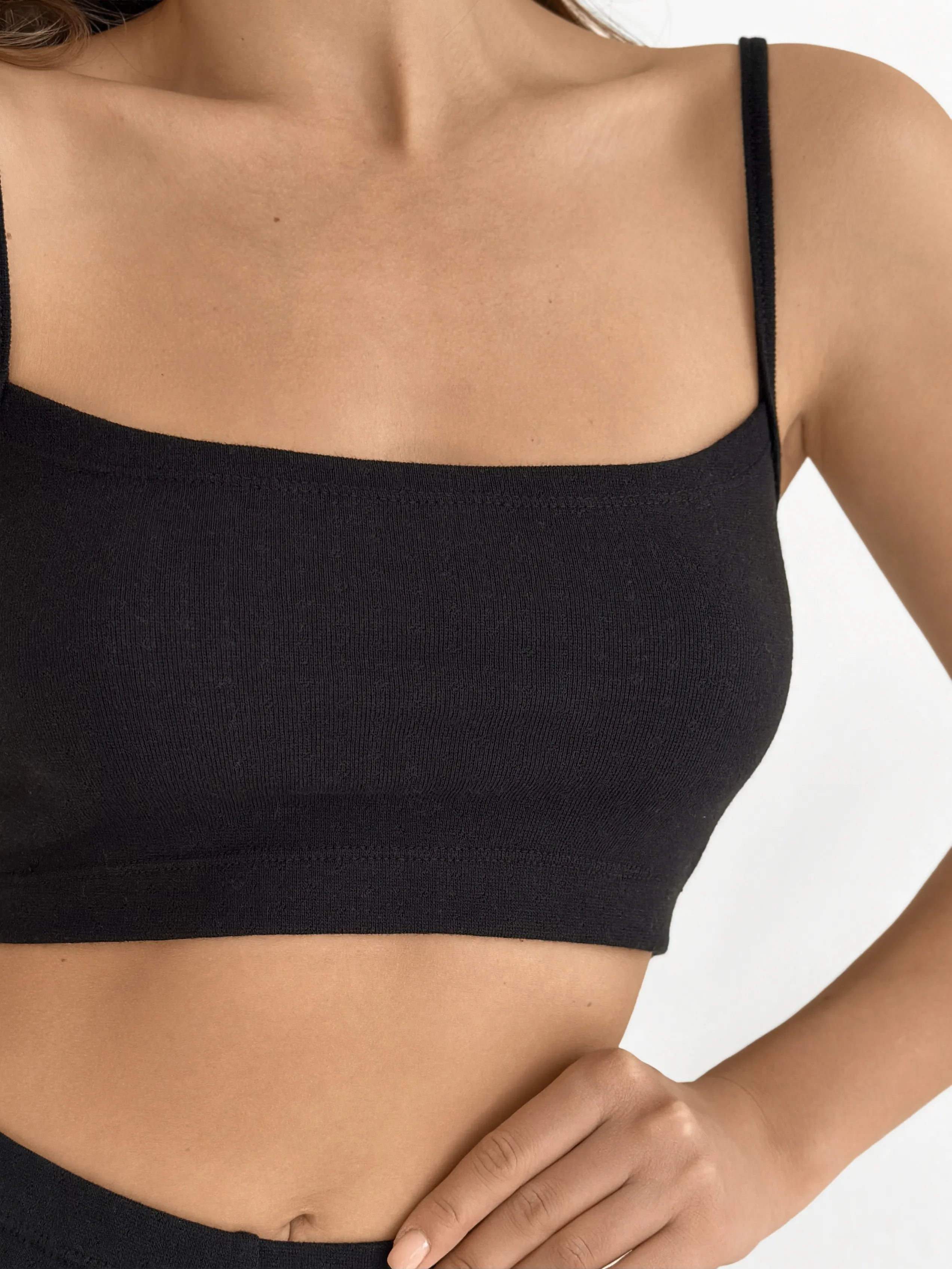 Ribbed strappy top and mini shorts black