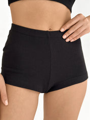 Ribbed strappy top and mini shorts black