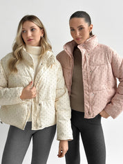 Puffer jacket with polka dot collar, powder onesize