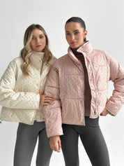 Puffer jacket with polka dot collar, powder onesize