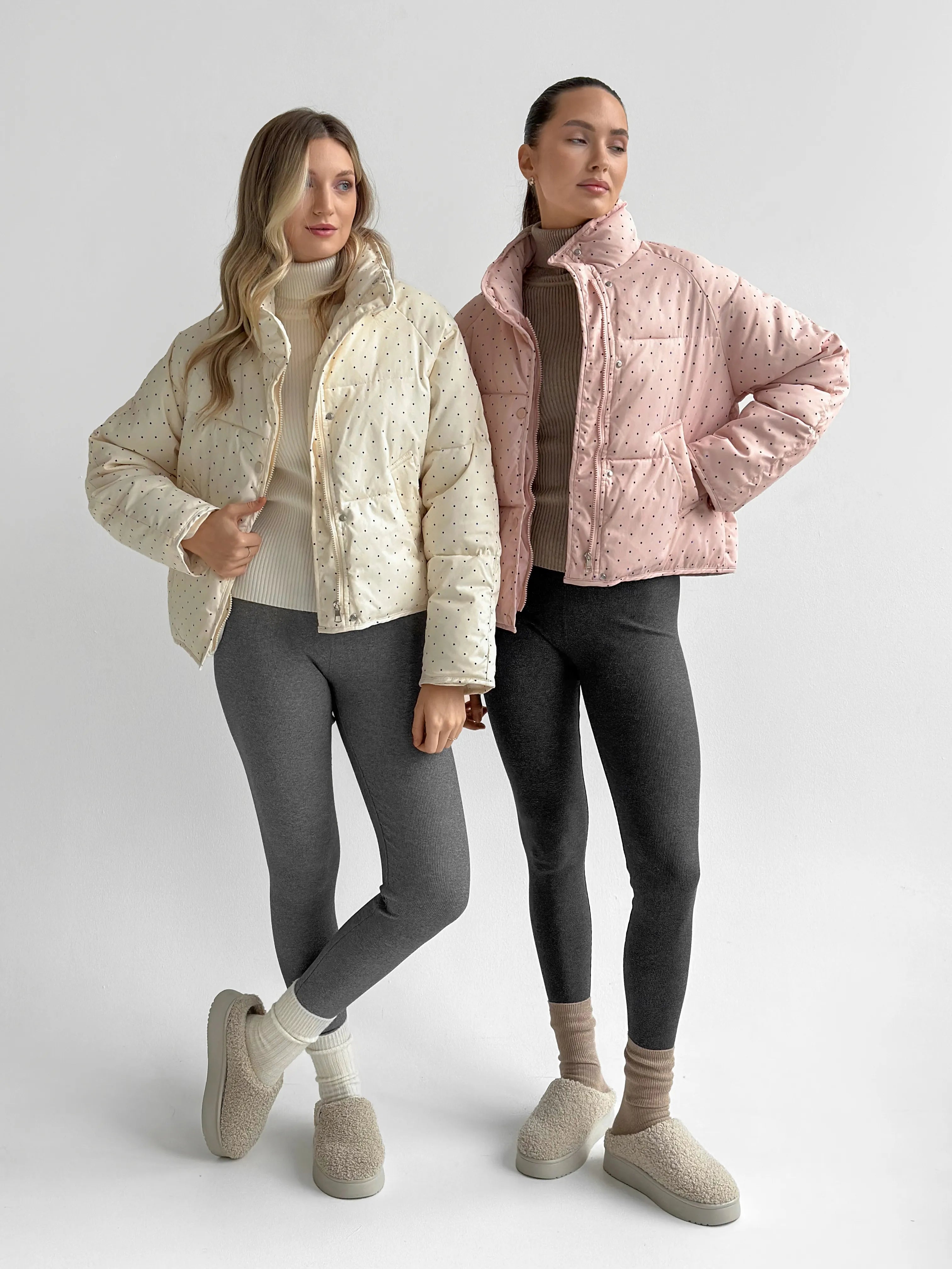 Puffer jacket with polka dot collar, powder onesize