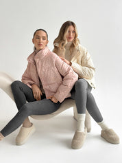 Puffer jacket with polka dot collar, powder onesize