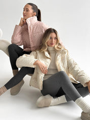 Puffer jacket with polka dot collar, powder onesize