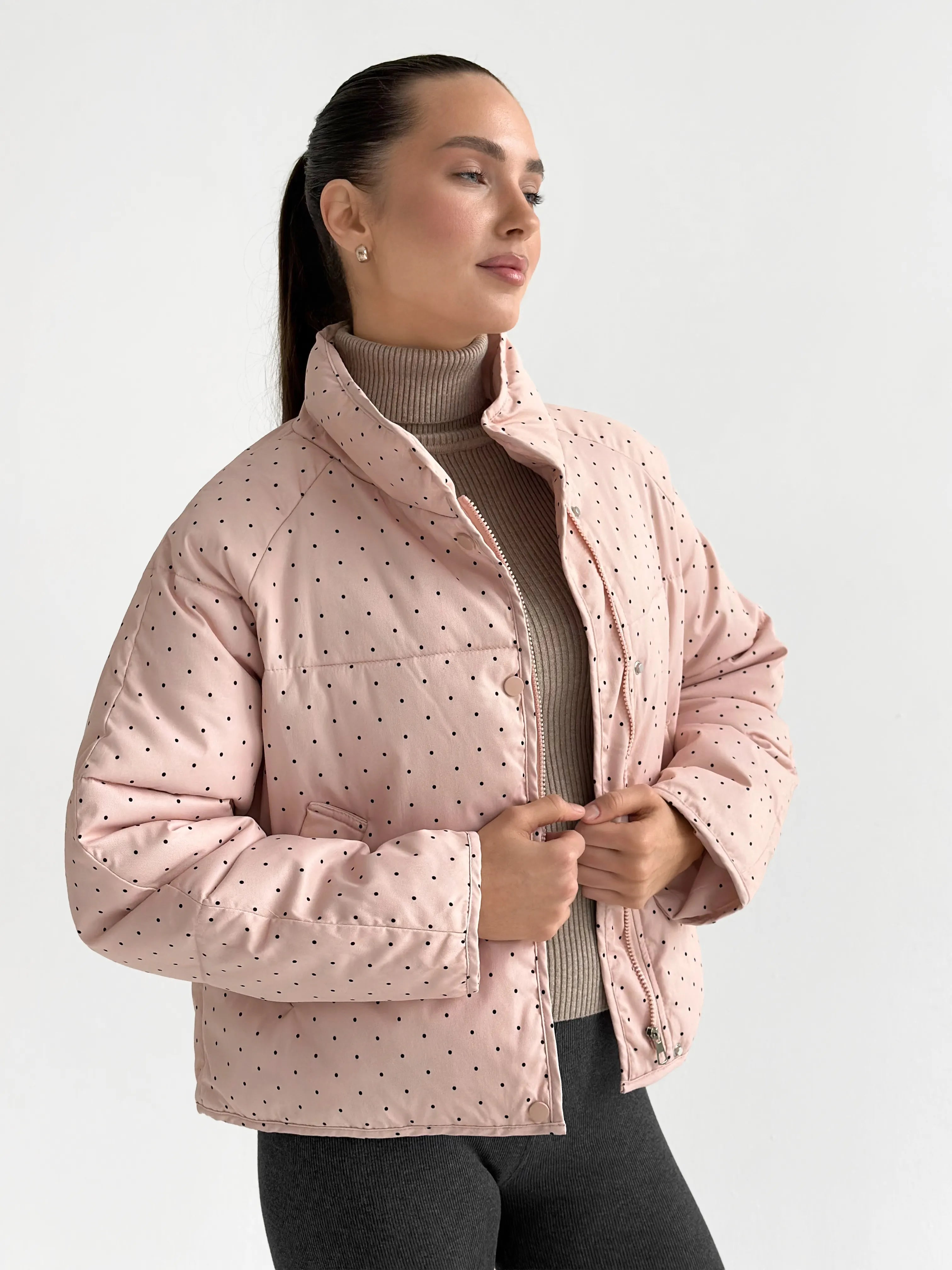 Puffer jacket with polka dot collar, powder onesize