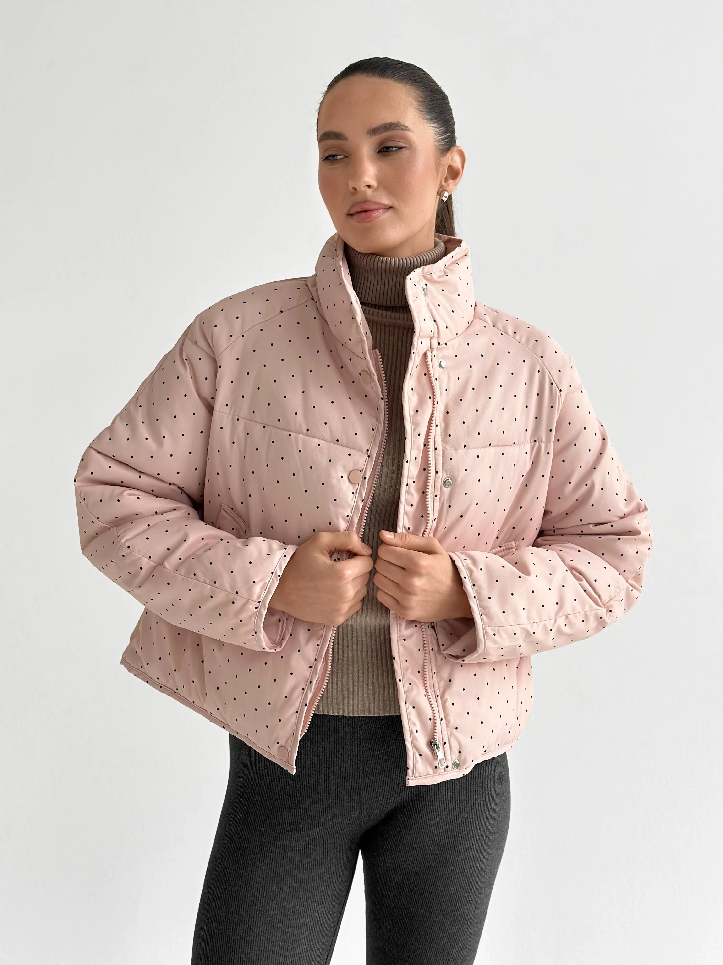 Puffer jacket with polka dot collar, powder onesize