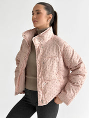 Puffer jacket with polka dot collar, powder onesize