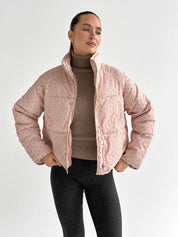 Puffer jacket with polka dot collar, powder onesize