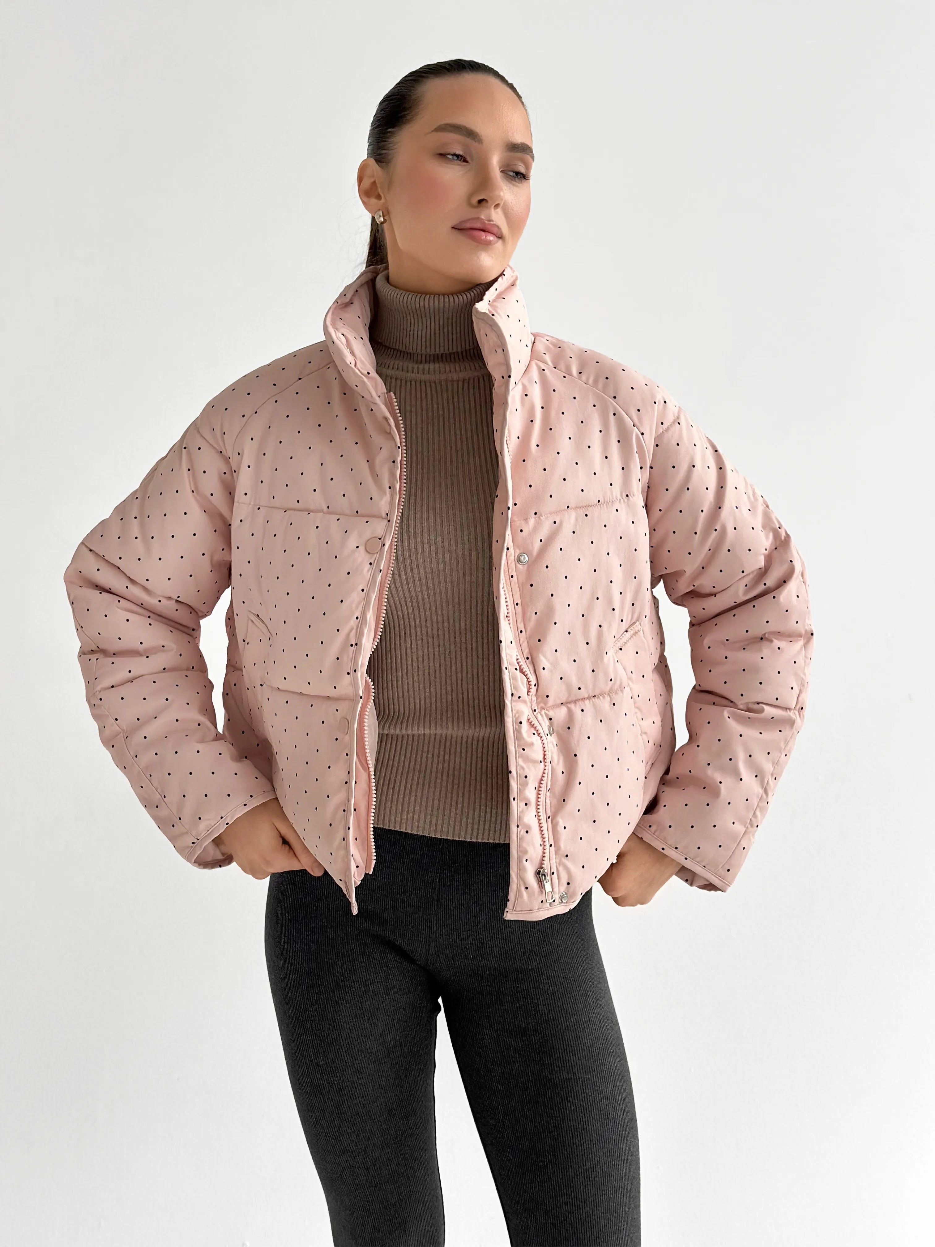 Puffer jacket with polka dot collar, powder onesize