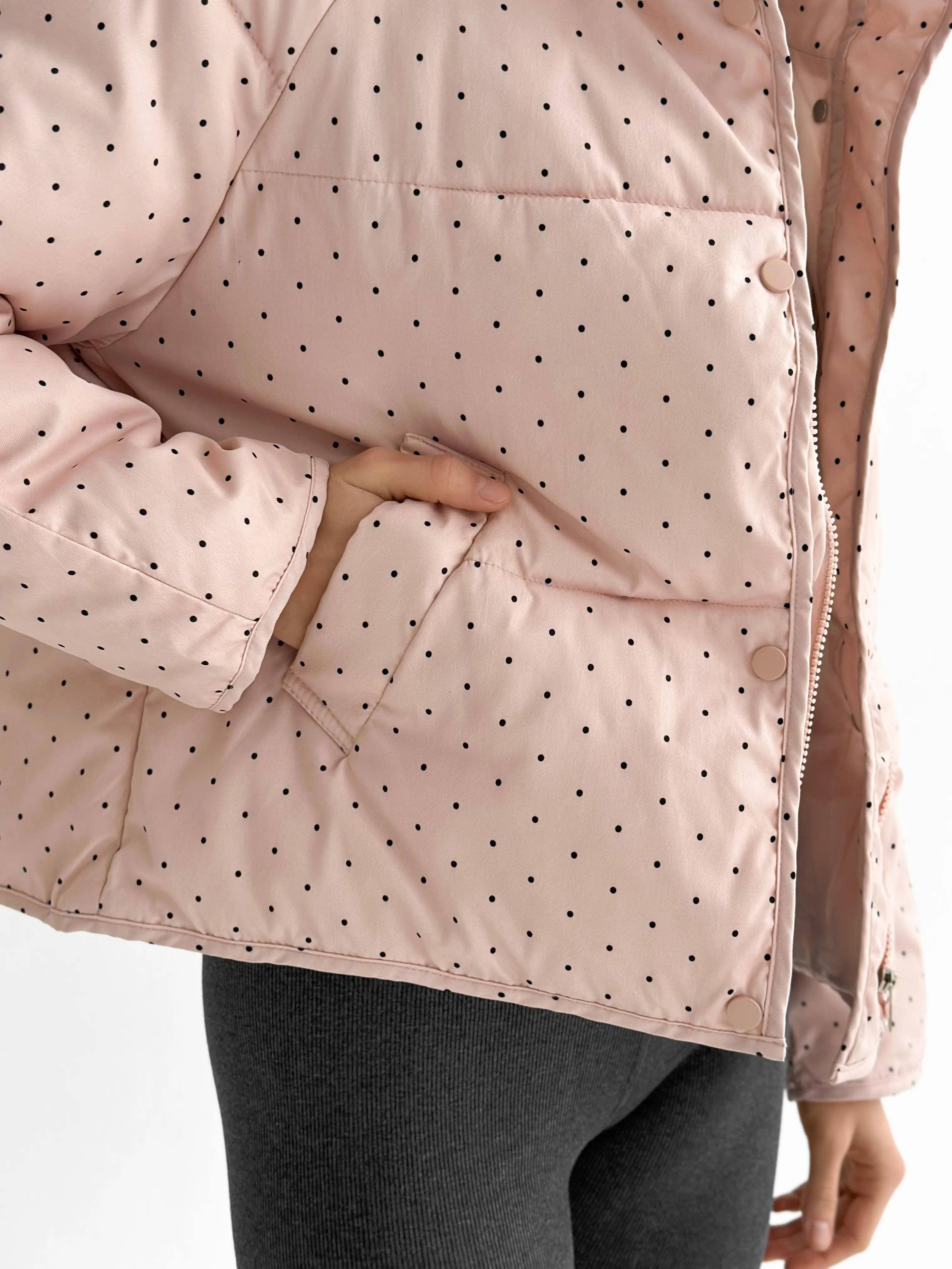 Puffer jacket with polka dot collar, powder onesize