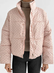 Puffer jacket with polka dot collar, powder onesize