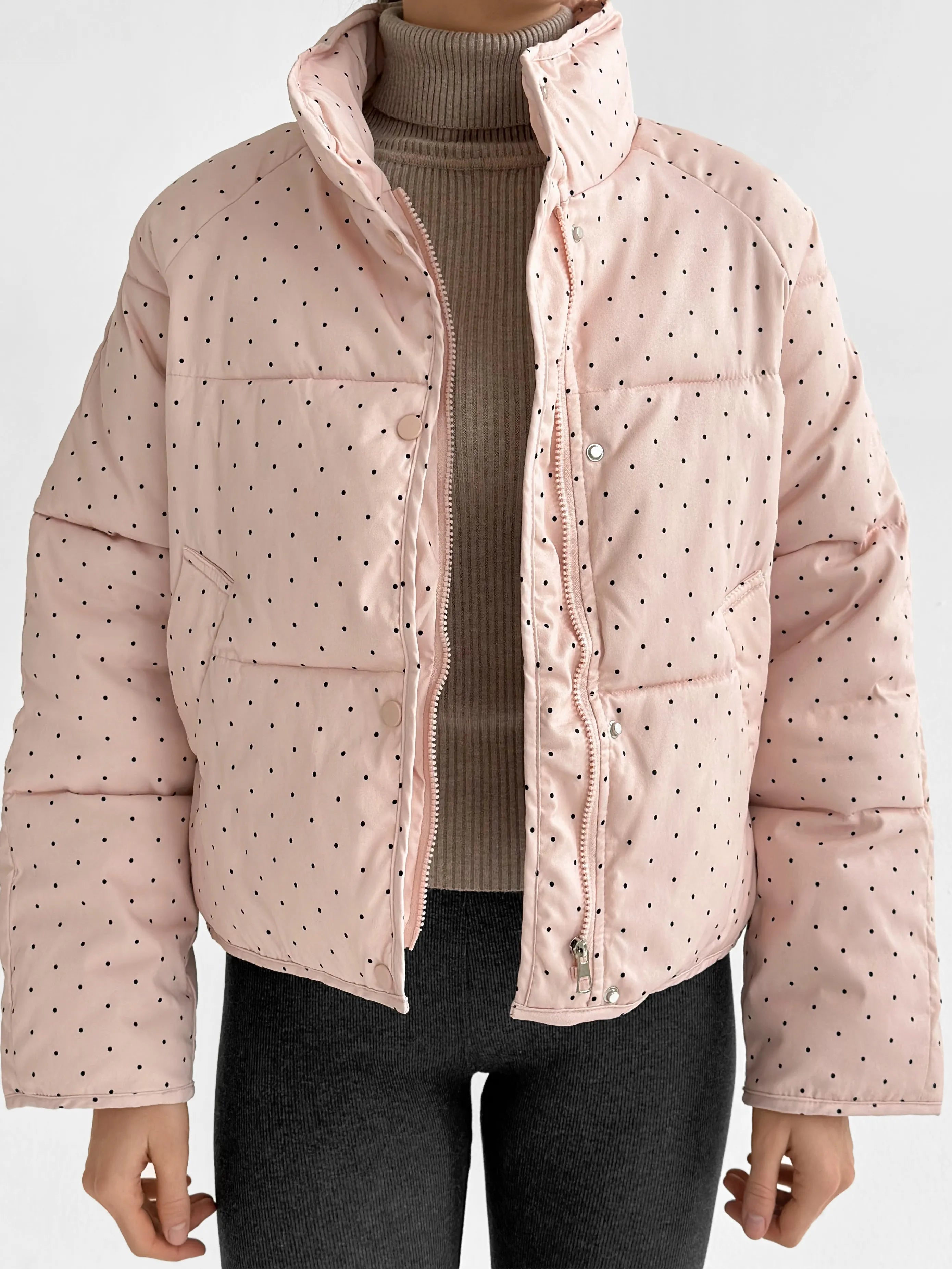 Puffer jacket with polka dot collar, powder onesize