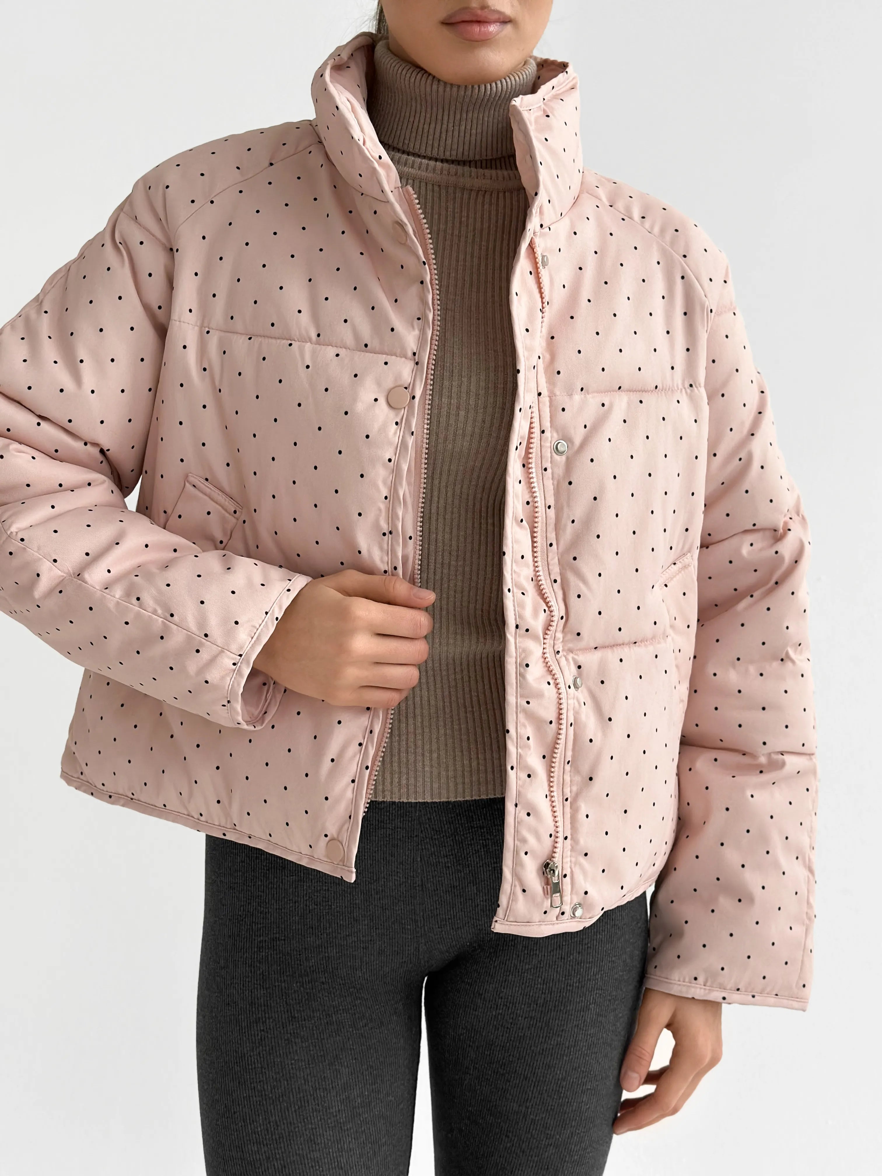 Puffer jacket with polka dot collar, powder onesize