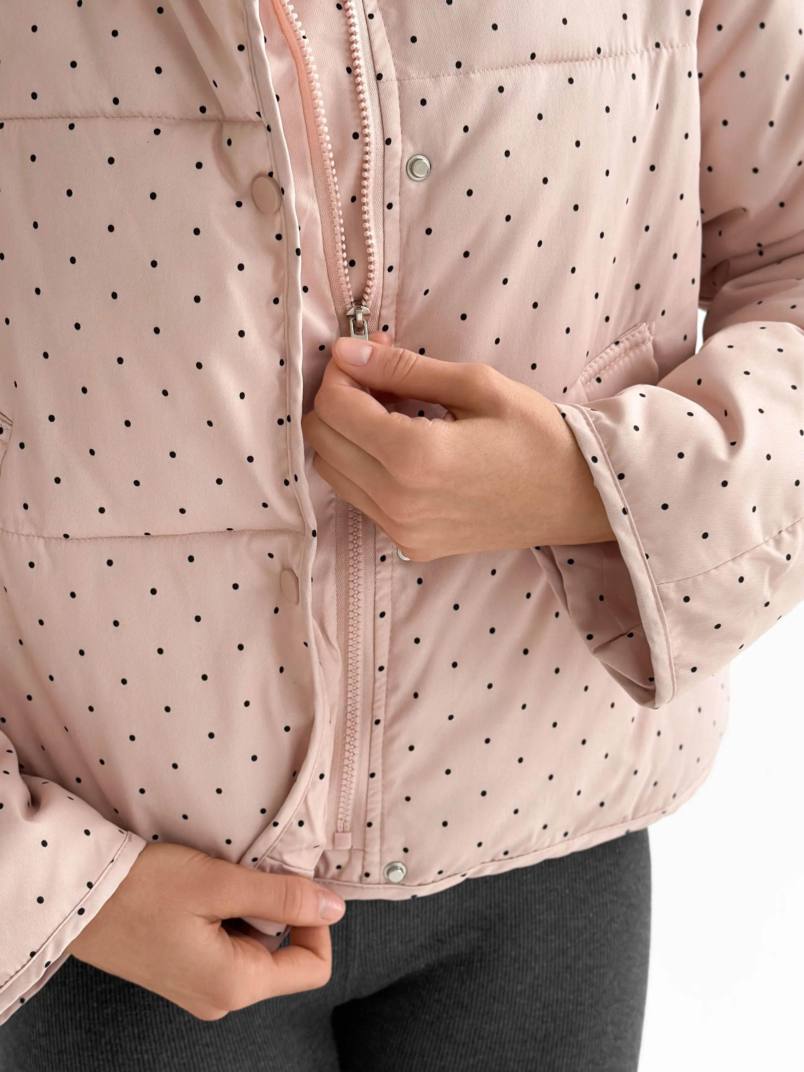 Puffer jacket with polka dot collar, powder onesize