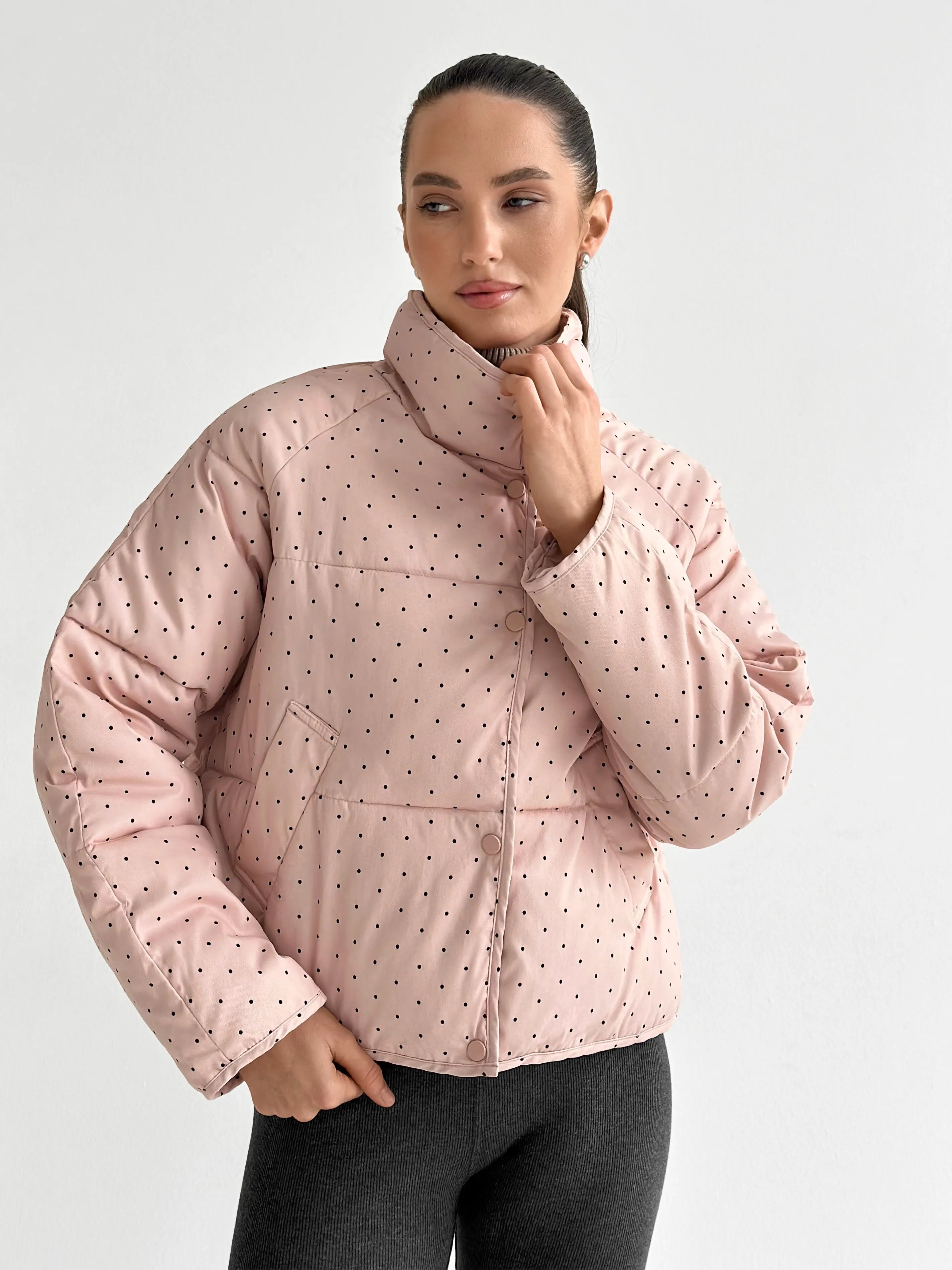 Puffer jacket with polka dot collar, powder onesize