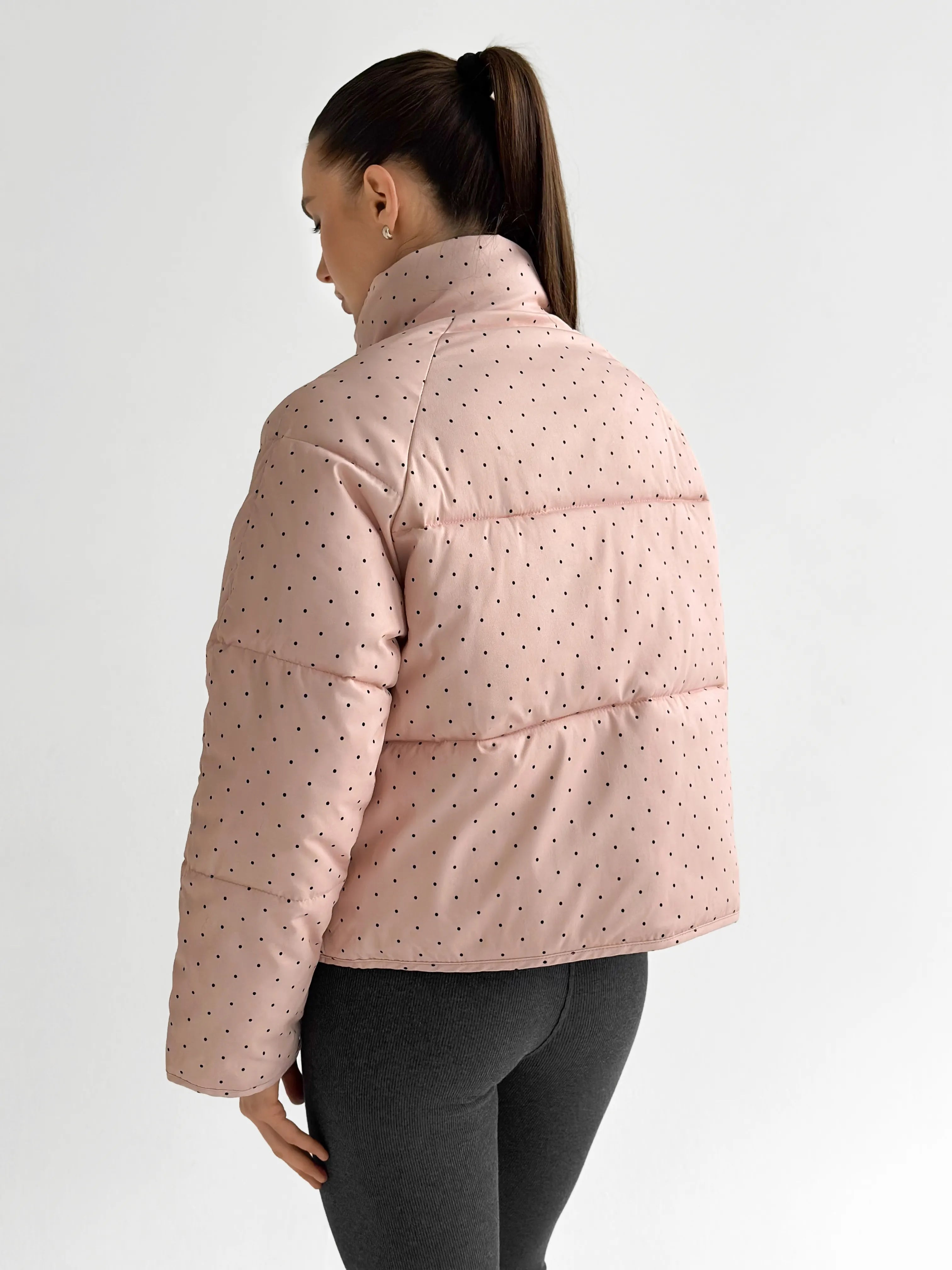 Puffer jacket with polka dot collar, powder onesize