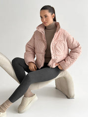 Puffer jacket with polka dot collar, powder onesize