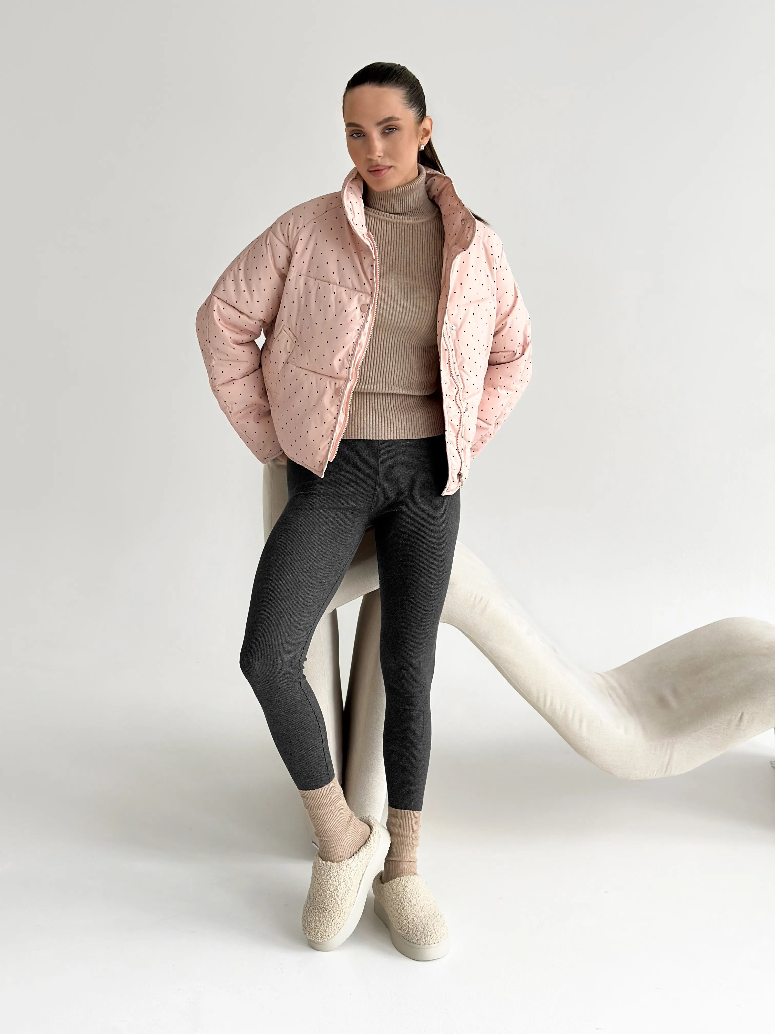 Puffer jacket with polka dot collar, powder onesize