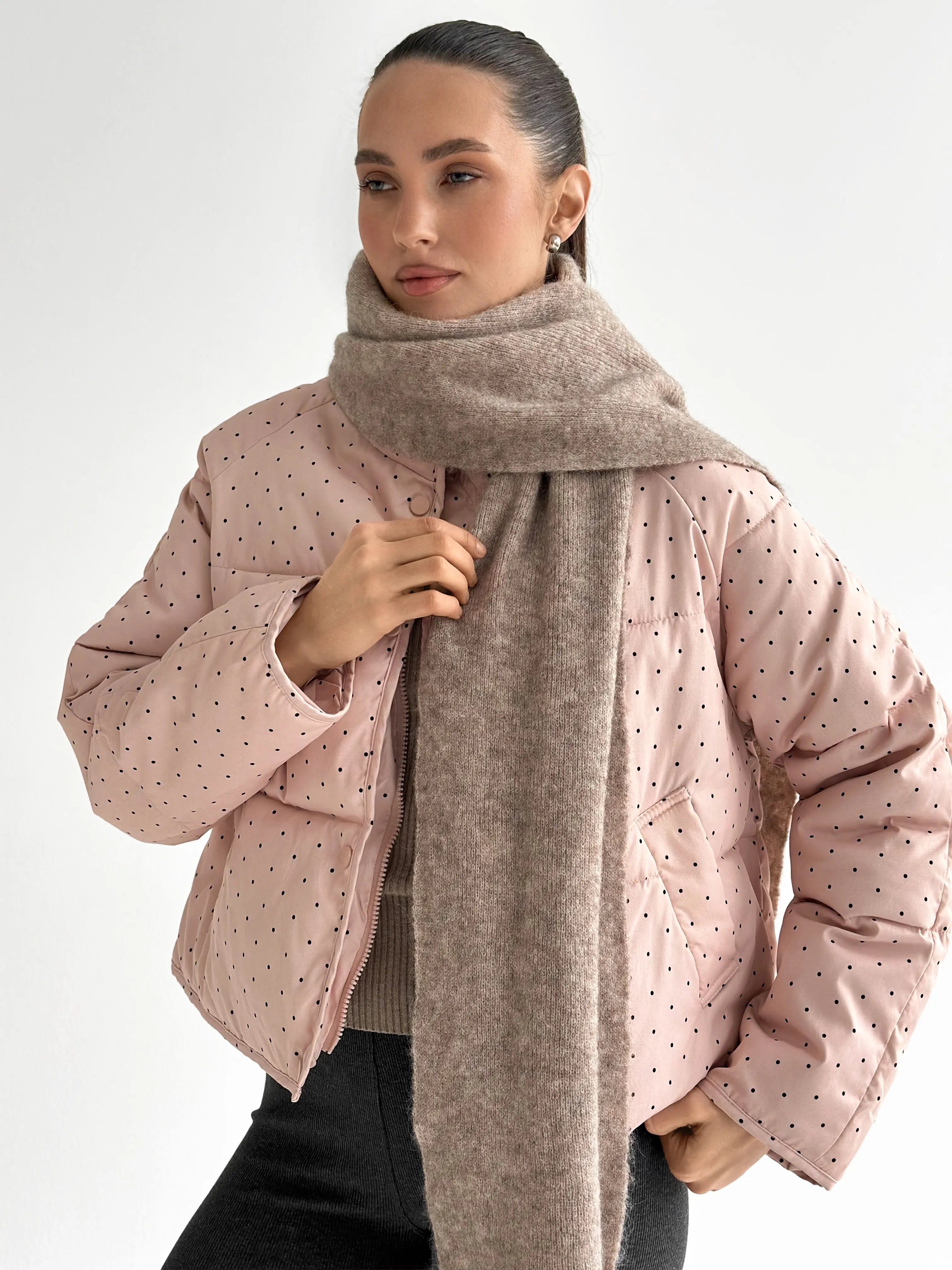 Puffer jacket with polka dot collar, powder onesize