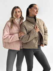 Puffer jacket with polka dot collar, powder onesize
