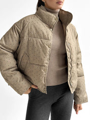 Puffer jacket with polka dot collar, cappuccino onesize