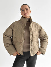 Puffer jacket with polka dot collar, cappuccino onesize