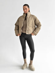 Puffer jacket with polka dot collar, cappuccino onesize