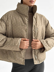 Puffer jacket with polka dot collar, cappuccino onesize