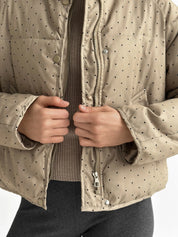 Puffer jacket with polka dot collar, cappuccino onesize