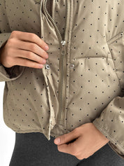 Puffer jacket with polka dot collar, cappuccino onesize
