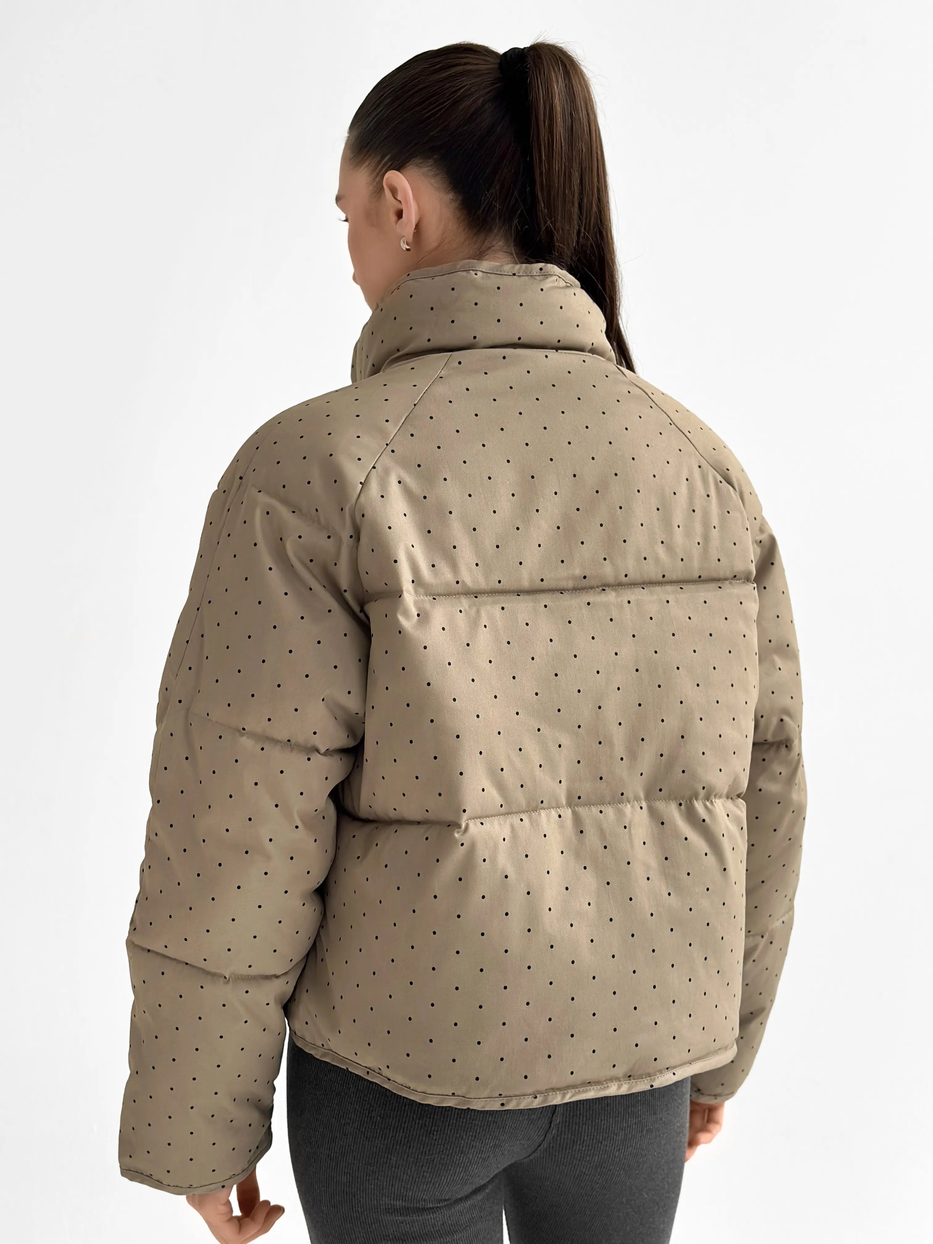 Puffer jacket with polka dot collar, cappuccino onesize