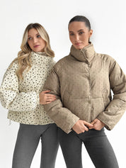 Puffer jacket with polka dot collar, cappuccino onesize