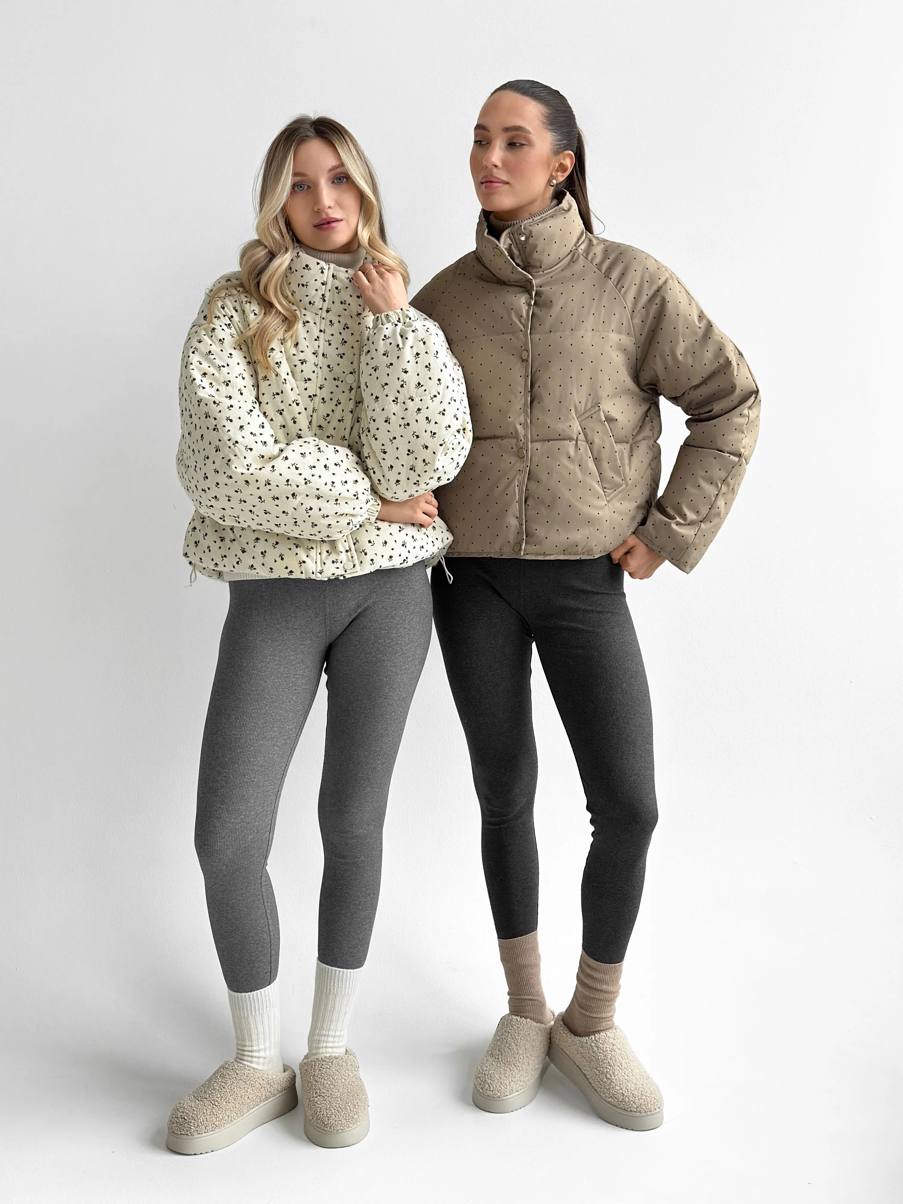 Puffer jacket with polka dot collar, cappuccino onesize