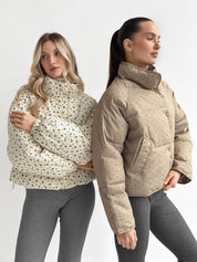 Puffer jacket with polka dot collar, cappuccino onesize