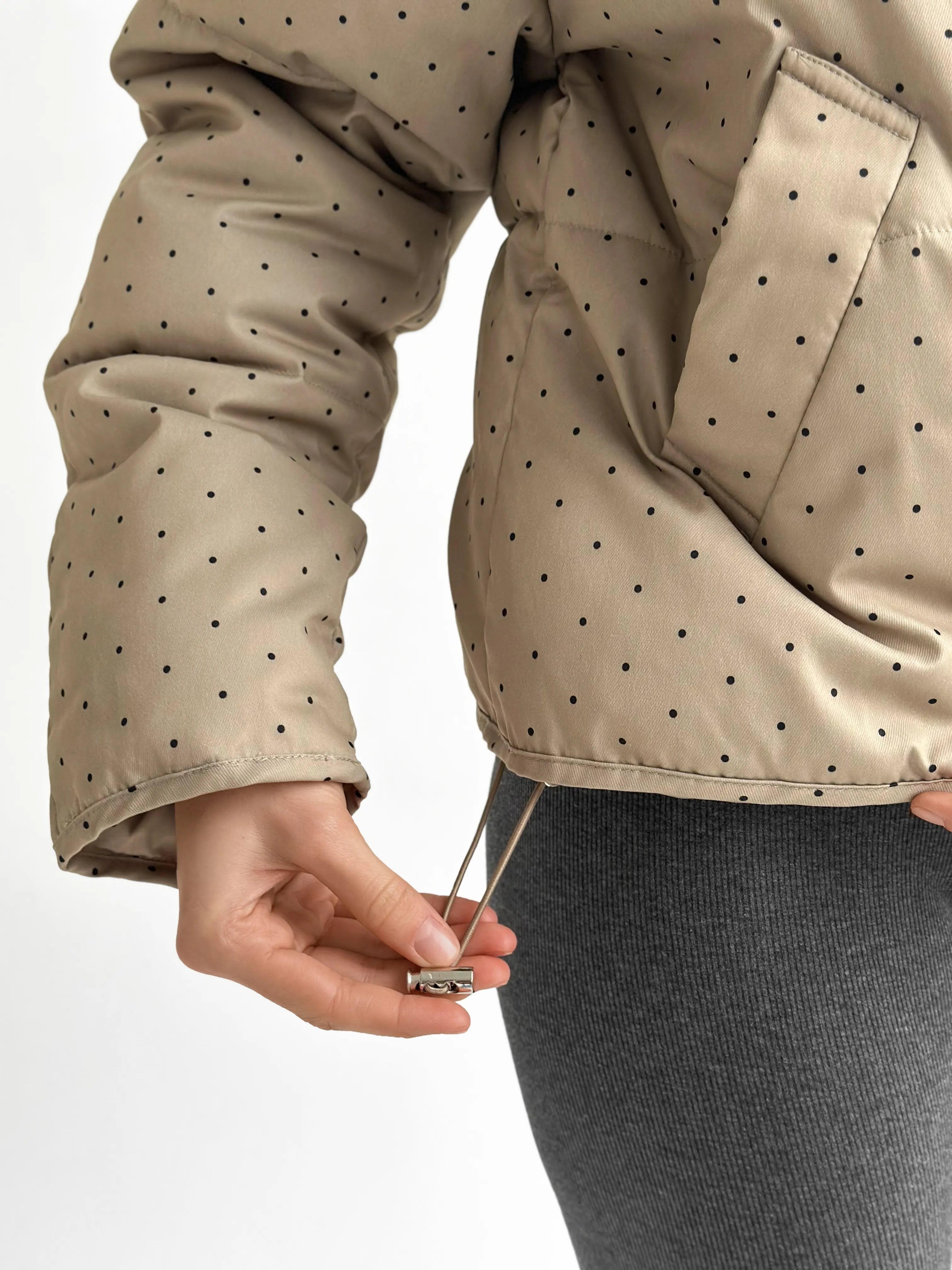 Puffer jacket with polka dot collar, cappuccino onesize