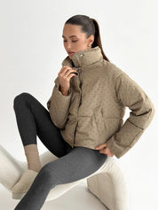 Puffer jacket with polka dot collar, cappuccino onesize