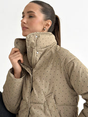 Puffer jacket with polka dot collar, cappuccino onesize