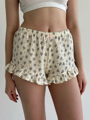 Muslin shorts Ruffle flowers on ivory