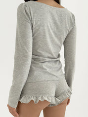 Knitwear Coolir set of long sleeves and ruffled shorts gray