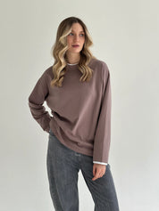 Longsleeve with white trim, cappuccino